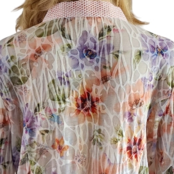 Jac dale vintage semi sheer zip textured blouse/blazer,floral patterns,size XL - Picture 11 of 11